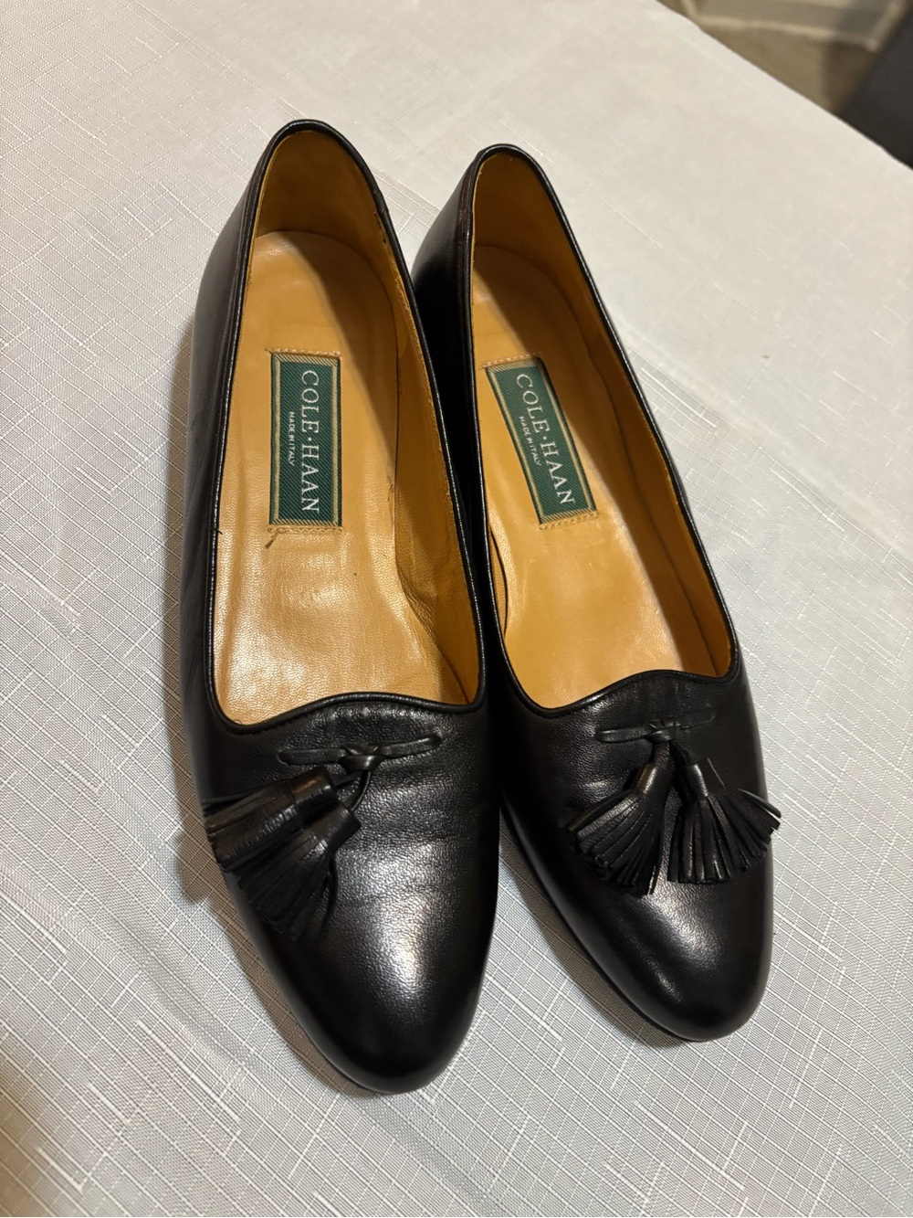 Cole Haan Black Leather Tassel Flats